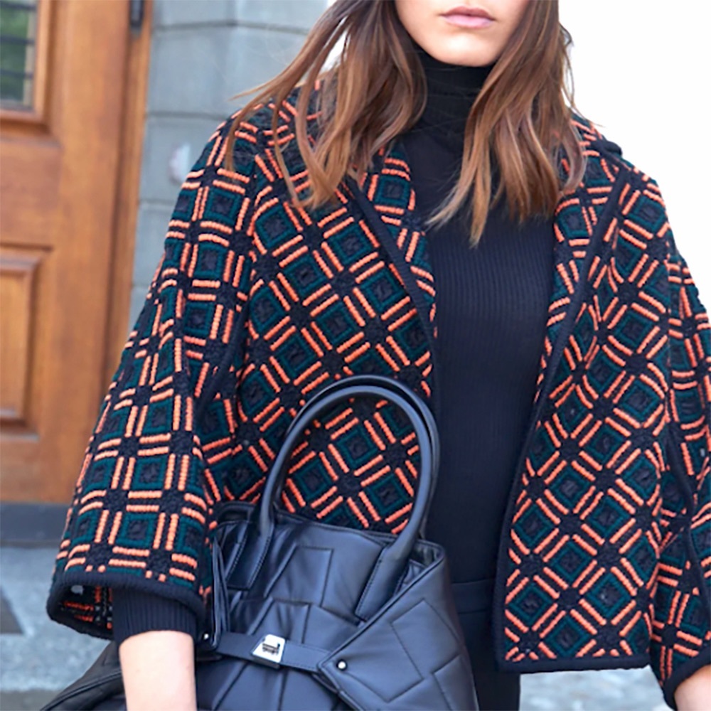 Akris Fadi Elmata Roof Tile Print Crop Jacket Geometric Diamond Embroidered 8